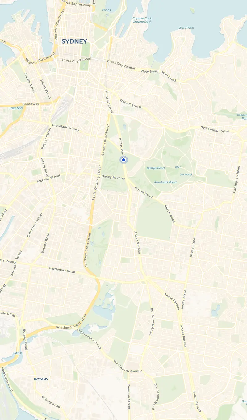 Map of the Moore Park service area and the surrounding suburbs we cover.