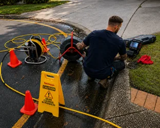 Plumber inspecting a blocked drain in Moore Park