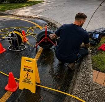 Repairing a burst drain pipe at a Moore Park home